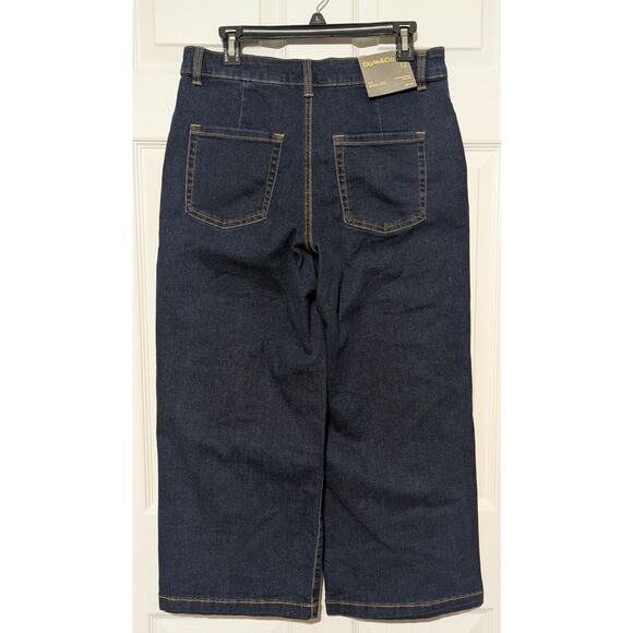Style & Co Jeans Women's SZ 12 High-Rise Wide-Leg Slimming Pocket Crop Dark Wash - Picture 4 of 13